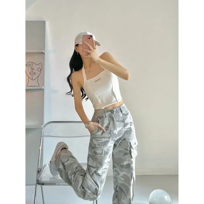 Camouflage grey cargo pants women American vintage streetwear straight loose summer hiphop hot pants ins cargo pants womens 2023 Street King Limited