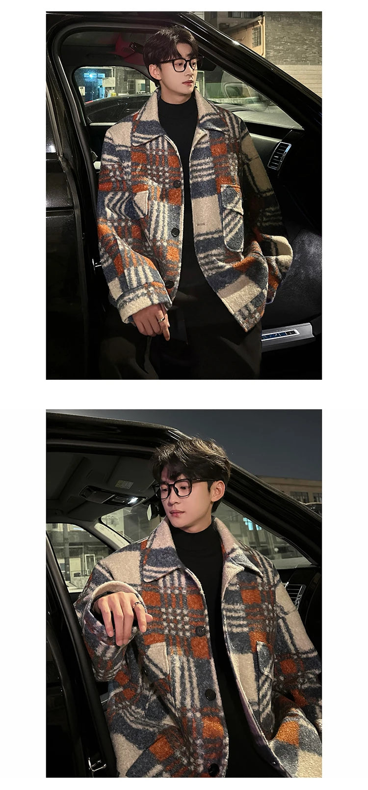 autumn winter campus boy plaid woolen coat men streetwear fashion loose casual retro thick jacket man bomber coat outerwear urban fashion pants