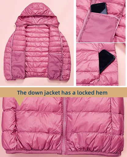 plus size thin light down jacket women 2023 autumn winter slim short hooded warm white duck down coat women outerwear streetwear unique shorts style 4236