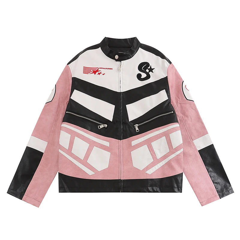 racing jackets fashion letter embroidery patchwork zipper jacket coats men hip hop pu lether outerwear casual streetwear jackets urban fashion pants