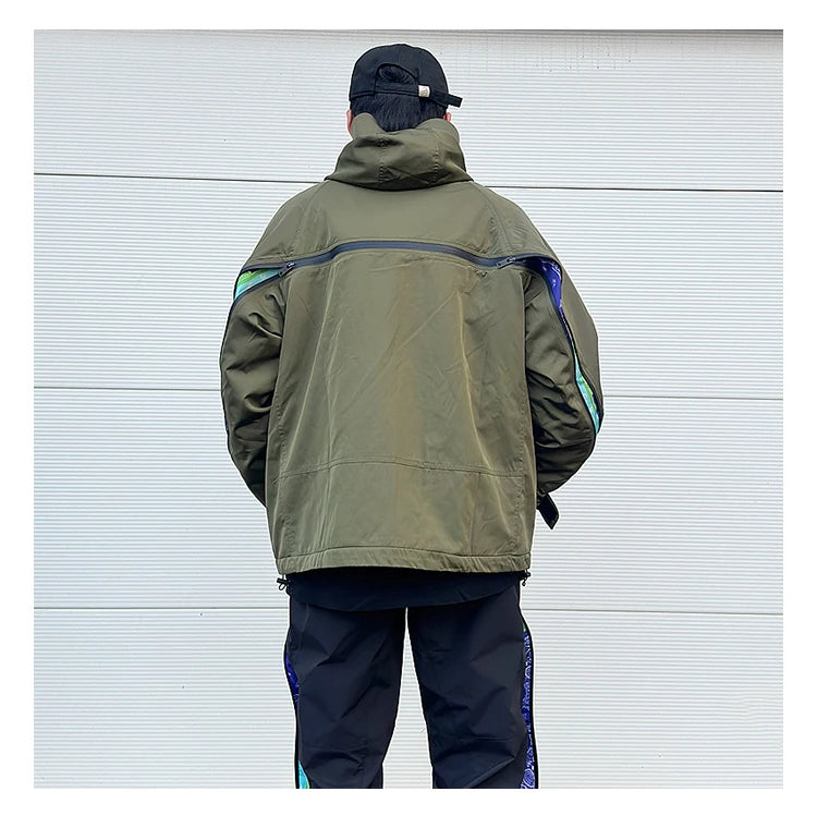 men hip hop streetwear jacket paisley zip up patchwork windbreaker cargo cotton padded coat hooded track jacket tactical outwear unique cargo style 4822