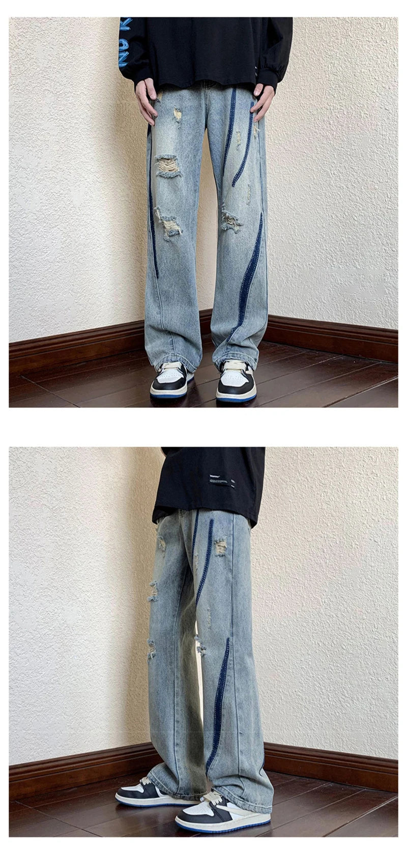 summer high street ripped jeans mens hip hop vintage design punk denim trousers hombre harajuku fashion casual y2k baggy jean unique jeans style 3172