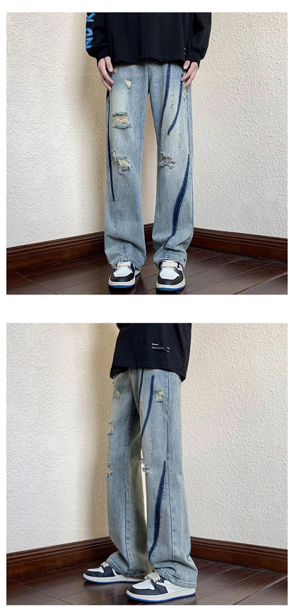 summer high street ripped jeans mens hip hop vintage design punk denim trousers hombre harajuku fashion casual y2k baggy jean unique jeans style 3172