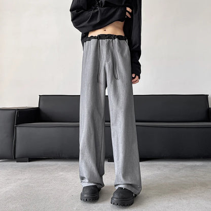 blue gray black elastic waist suit pants men fashion society pants korean loose straight casual pants mens office trousers unique default style 1133