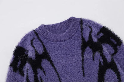 Men Sweater Harajuku High Street Winter Warm Knitted Coat Oversized Thorn Pattern Top Loose Gothic Punk Pullover Street King Limited