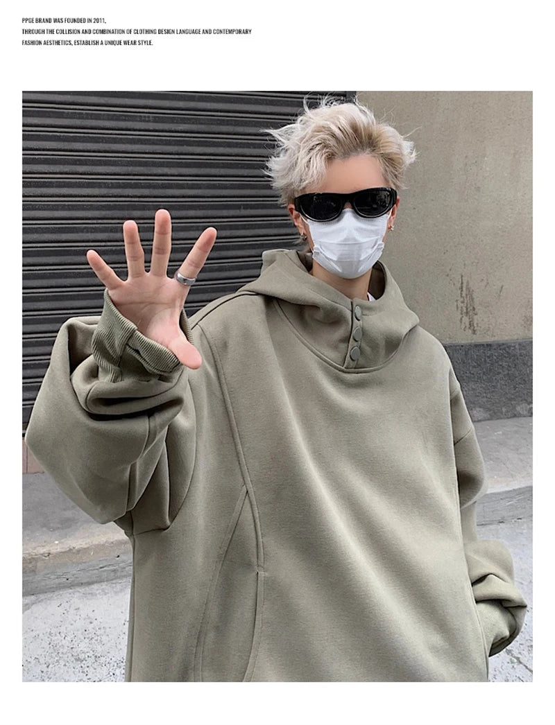 Streetwear New Retro Button Neck Hooded Sweatshirts For Men Autumn Fleece Y2K Vin New Retro Button Neck Hooded Sweatshirts For Men Autumn Fleece Y2K Vintage Hoodies Hip Hop Fashion Streetwear Pullover Hoodie Fashion Sweater Jacket With Graphic Design For Men