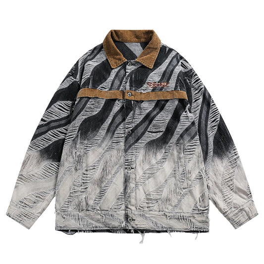 zebra printed harajuku denim jacket and coat mens hip hop patchwork ripped holes jeans outerwear casual streetwear jeans jackets denim street jeans