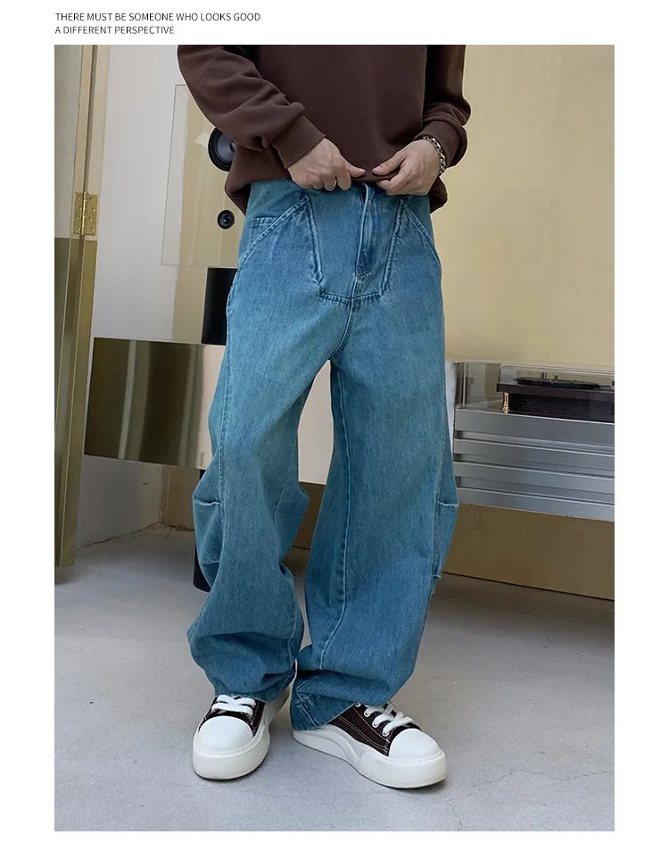 cityboy splice fashion brand jeans men streetwear hip hop vibe loose casual straight washed denim baggy jeans pant man trousers unique jeans style 2550