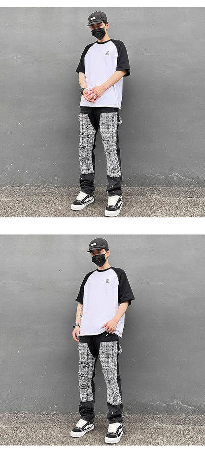 ripped holes patchwork denim jeans mens high street zipper straight jeans hip hop streetwear casual loose joggers jeans pants unique joggers style 1615