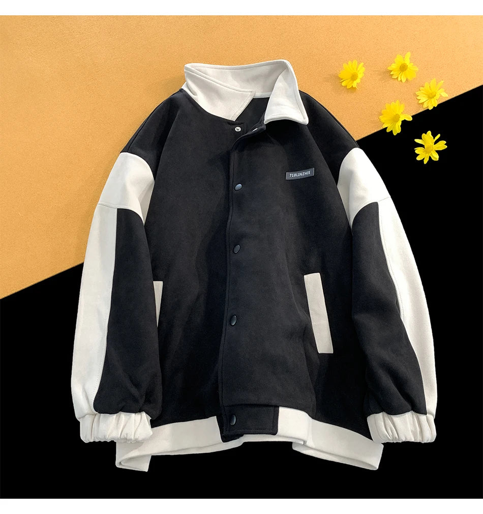 suede baseball jacket 2024 spring men uniform bomber jackets korean streetwear patchwork embroidery label coat unique default style 5055