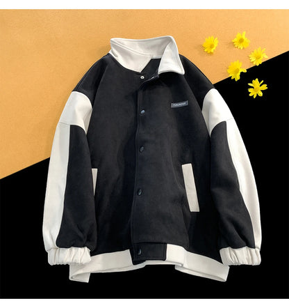 suede baseball jacket 2024 spring men uniform bomber jackets korean streetwear patchwork embroidery label coat unique default style 5055