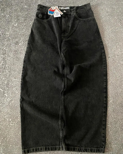 retro hip hop streetwear big boy jeans y2k embroidery pattern black baggy jeans pants men women fashion pants clothing denim street jeans