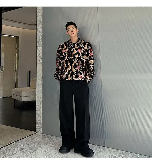 men palace style retro jacquard flower fashion show loose jacket man party dress vintage coat costumes spring autumn clothes unique default style 1237