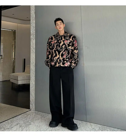 men palace style retro jacquard flower fashion show loose jacket man party dress vintage coat costumes spring autumn clothes unique default style 1237
