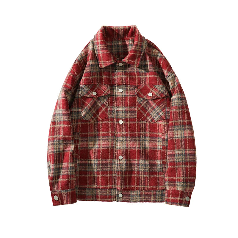 american retro red plaid jacket england style couple shirt jackets autumn new unisex coat three dimensional pockets design urban fashion pants