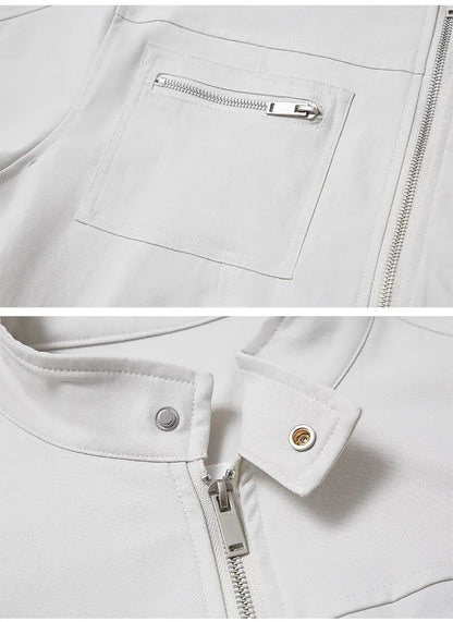 men retro casual stand collar streetwear fashion loose lightweight short motorcycle jacket women spring autumn coat outerwear unique shorts style 407