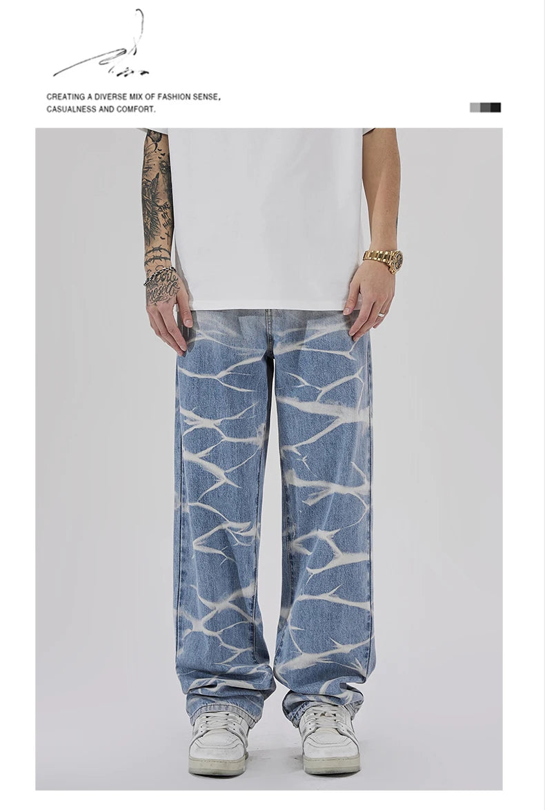 high street irregular tied dye biker jeans men denim straight jean pants 2023 motorcycle y2k trouser unisex hip hop casual pants unique jeans style 4984