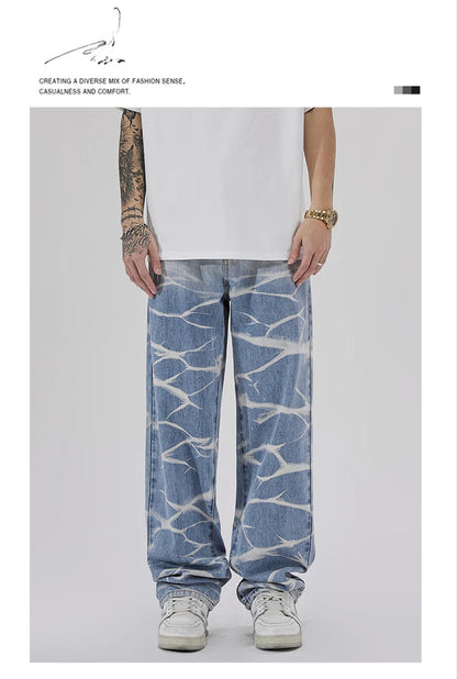 high street irregular tied dye biker jeans men denim straight jean pants 2023 motorcycle y2k trouser unisex hip hop casual pants unique jeans style 4984