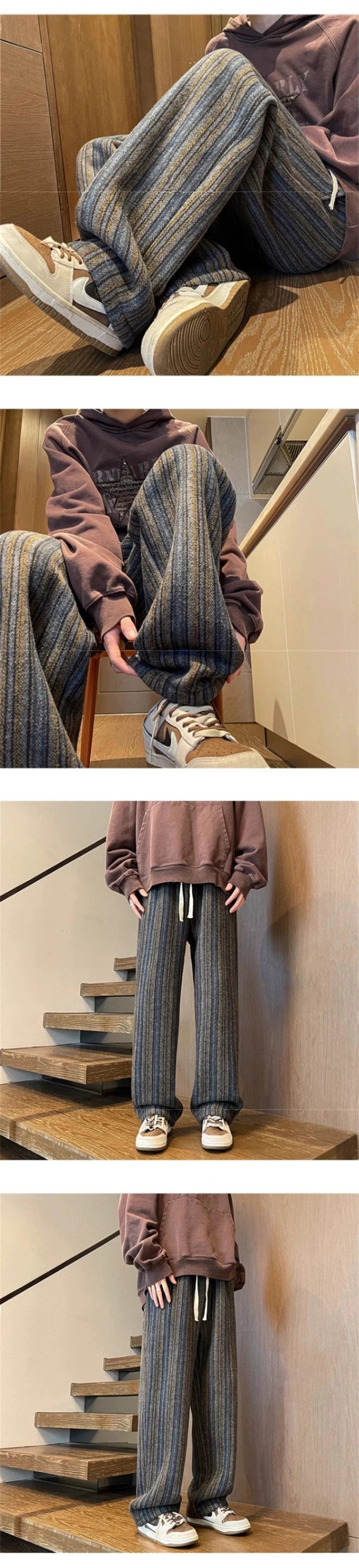 autumn striped woolen straight leg pants for men classic y2k vintage baggy trousers new casual high street fashion sweatpants 1 unique joggers style 255