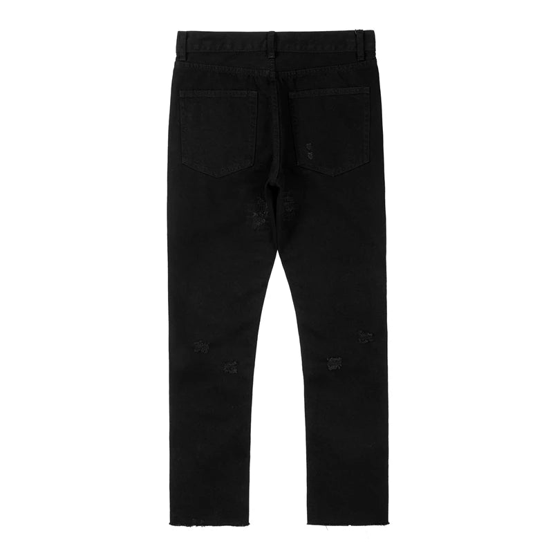 ripped hole distressed black blue washed mens jeans straight casual baggy pockets pencil pants streetwear loose denim trousers unique jeans style 1876