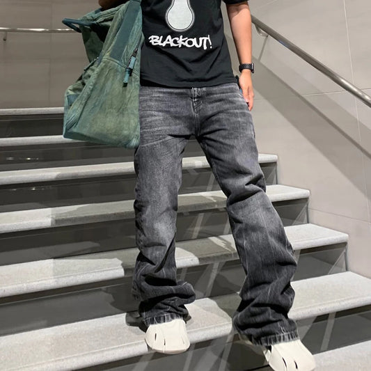 Harajuku Washed Vintage Straight Wide Leg Denim Pants Men and Women High Street Baggy Casual Flare Jeans Pants  Y2K Oversized Street King Limited
