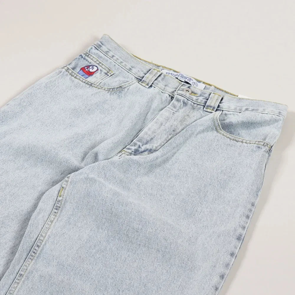 Hip Hop Big Boy Jeans Skateboard Y2K Pants Cartoon Embroidery Retro Blue Loose Jeans Men Women Casual High Waisted WideTrouser Street King Limited