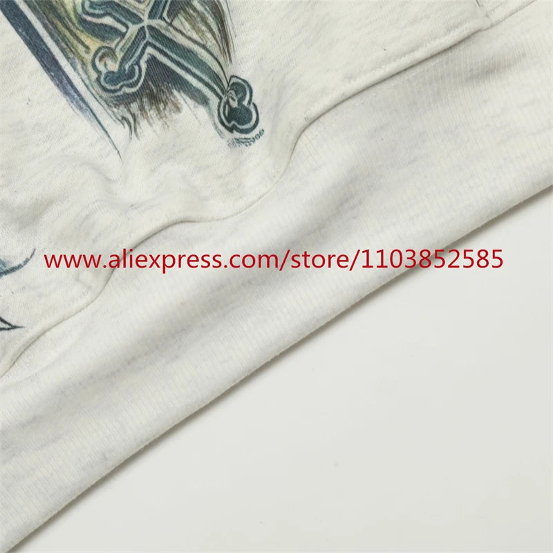 2024s Vintage Hoodie Sweatshirt Autumn/Winter High Street High Quality Cartoon Cross White Pigeon Print Oversize Tops Casual Street King Limited