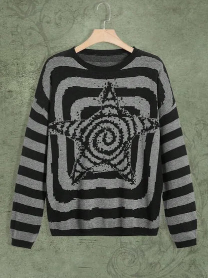 Y2K Women's Sweater Clothing Vintage Knitted Wool Sweater Jumper Round Neck Stripe High Neck Round Neck Long Sleeve Clothing Top Street King Limited