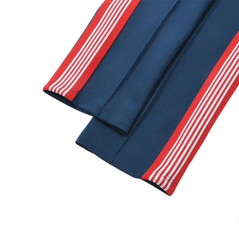 blue pattern embroidery casual motion pants men woman fashion street side edge weaving straight cylinder trousers unique default style 4545