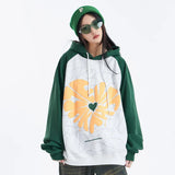 Hip Hop Men's Hit Color Heart Pattern Letter Print Hooded Sweatshirt Raglan Sleeve Oversized Hoodies Autumn New Fashion Pullover Street King Limited