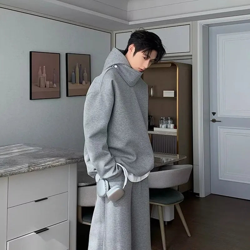 Solid Color Hoodies Men Women Japanese Loose Pullovers Sweatshirt Harajuku Detachable Neck Hoodie Autumn Spring Casual Overcoats Street King Limited