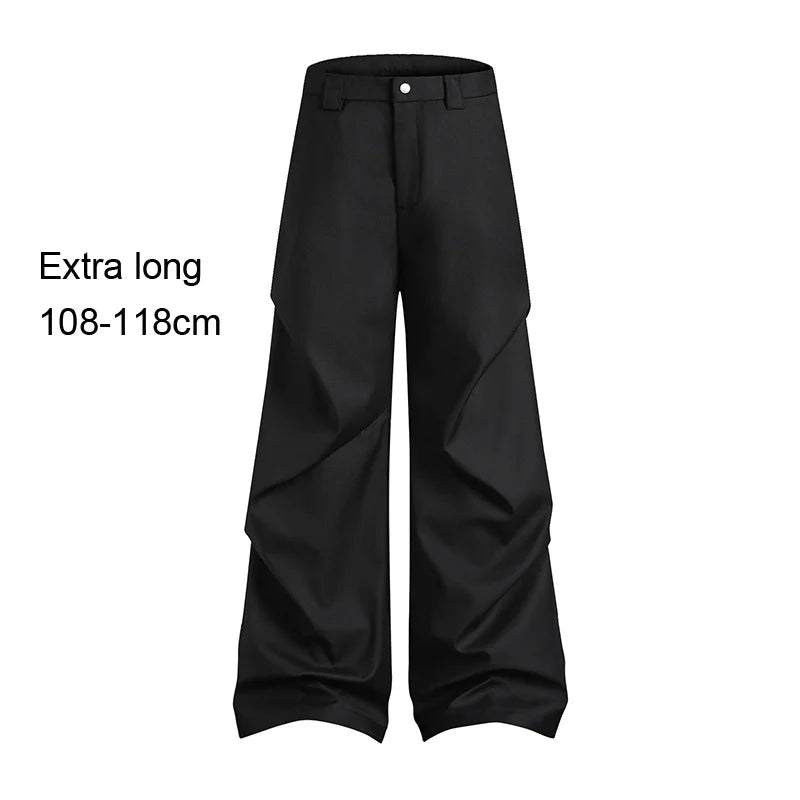 extended length edition wrinkle fashion men streetwear fashion hip hop vibe loose casual straight black suit pant trousers unique default style 1833