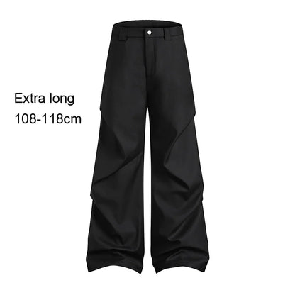 extended length edition wrinkle fashion men streetwear fashion hip hop vibe loose casual straight black suit pant trousers unique default style 1833