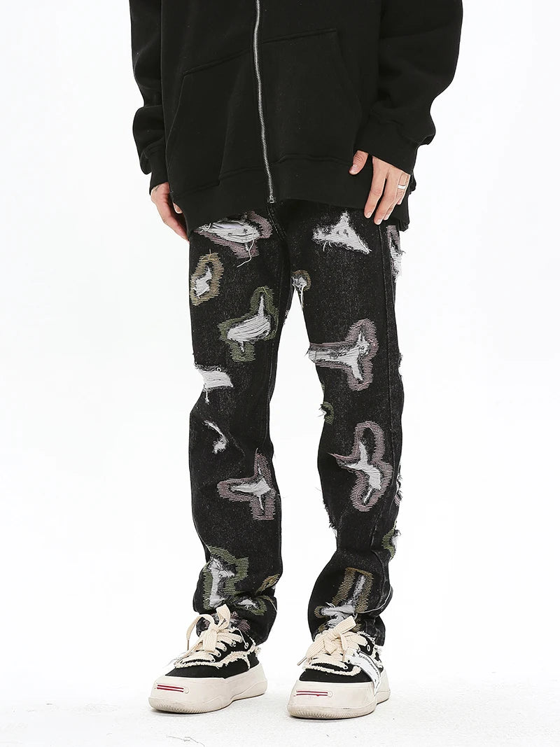 harajuku destroy ripped holes denim jeans mens zipper jeans hip hop fashion streetwear new casual straight joggers jean pants unique joggers style 2589