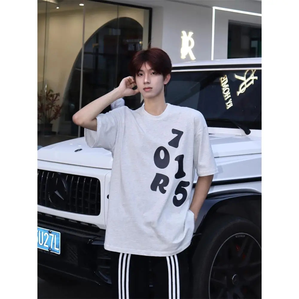 Korean street personalized printed graphic T-shirt summer men new y2k trendy loose sports half sleeved bottoming shirt top Street King Limited