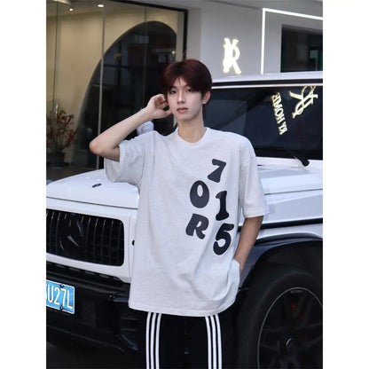 Korean street personalized printed graphic T-shirt summer men new y2k trendy loose sports half sleeved bottoming shirt top Street King Limited