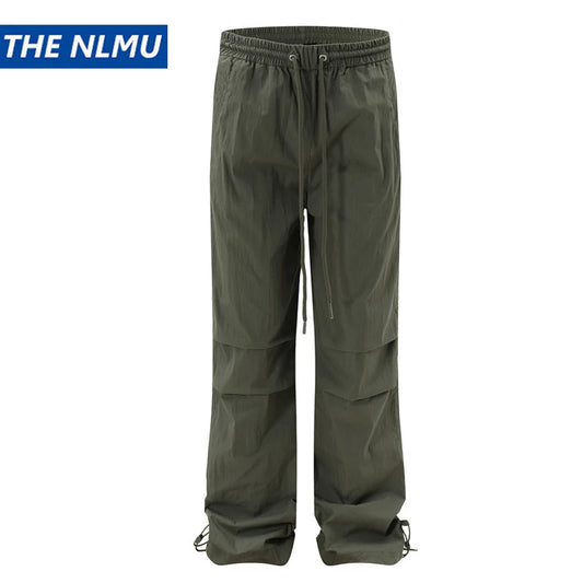 Men Solid Color Pants Y2K Pleated Joggers Baggy Pants Hip Hop Casual Drawstring Waist Quick Drying Trousers Street King Limited