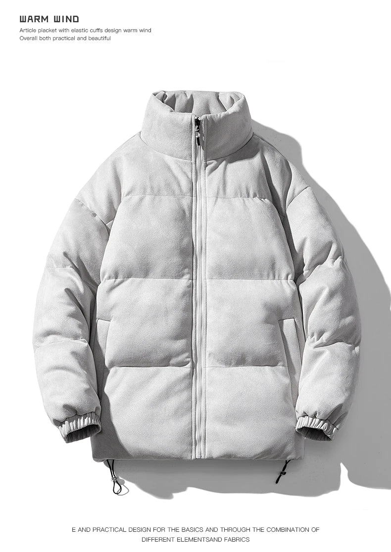 Streetwear Men's Winter Harajuku Fashion Jacket Parkas Bubble Jacket Oversize Warm Solid Coat Faux Suede Puffer Jacket Street King Limited