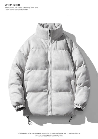 Streetwear Men's Winter Harajuku Fashion Jacket Parkas Bubble Jacket Oversize Warm Solid Coat Faux Suede Puffer Jacket Street King Limited
