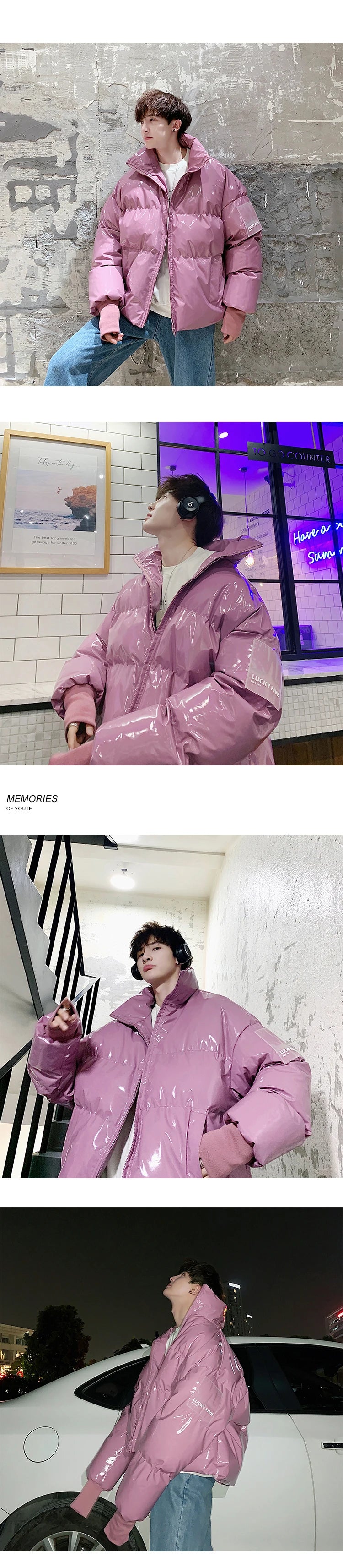Winter Jacket Men Parkas Thicken Warm Coat Stand Collar Oversize Parkas Bright Leather Fabric Jacket Korean Style Padded Coat Street King Limited