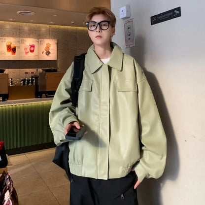 american motorcycle pu leather jacket mens 2024 new streetwear street hip hop trend coats spring new multi pocket lapel outwear unique default style 2894