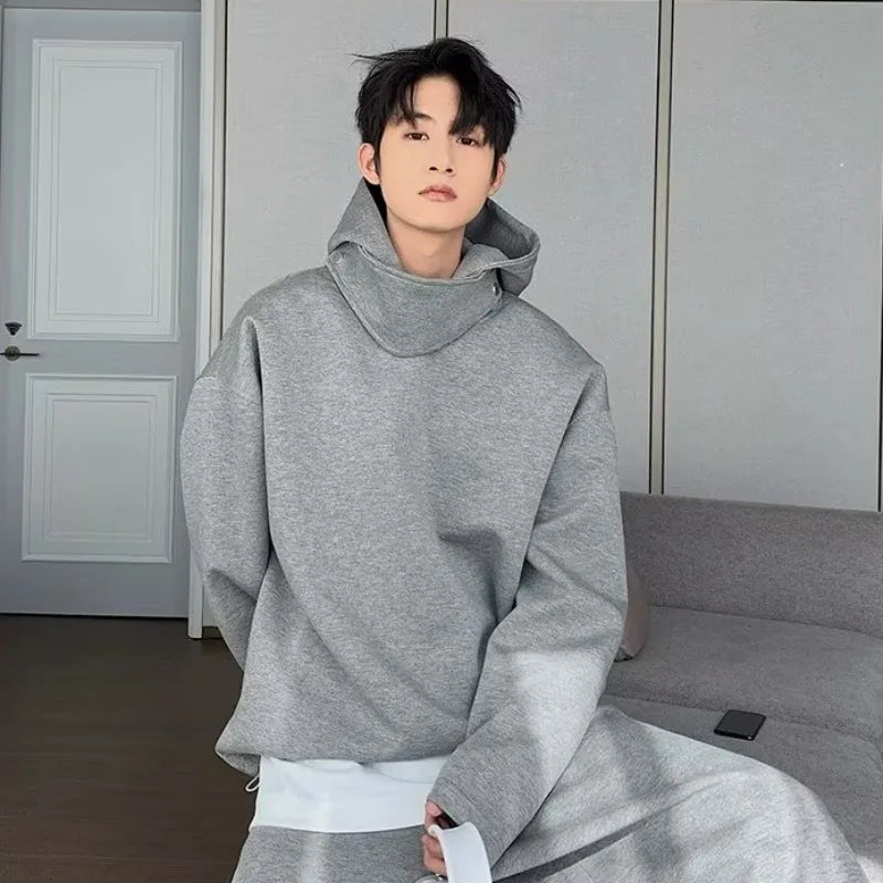 Solid Color Hoodies Men Women Japanese Loose Pullovers Sweatshirt Harajuku Detachable Neck Hoodie Autumn Spring Casual Overcoats Street King Limited
