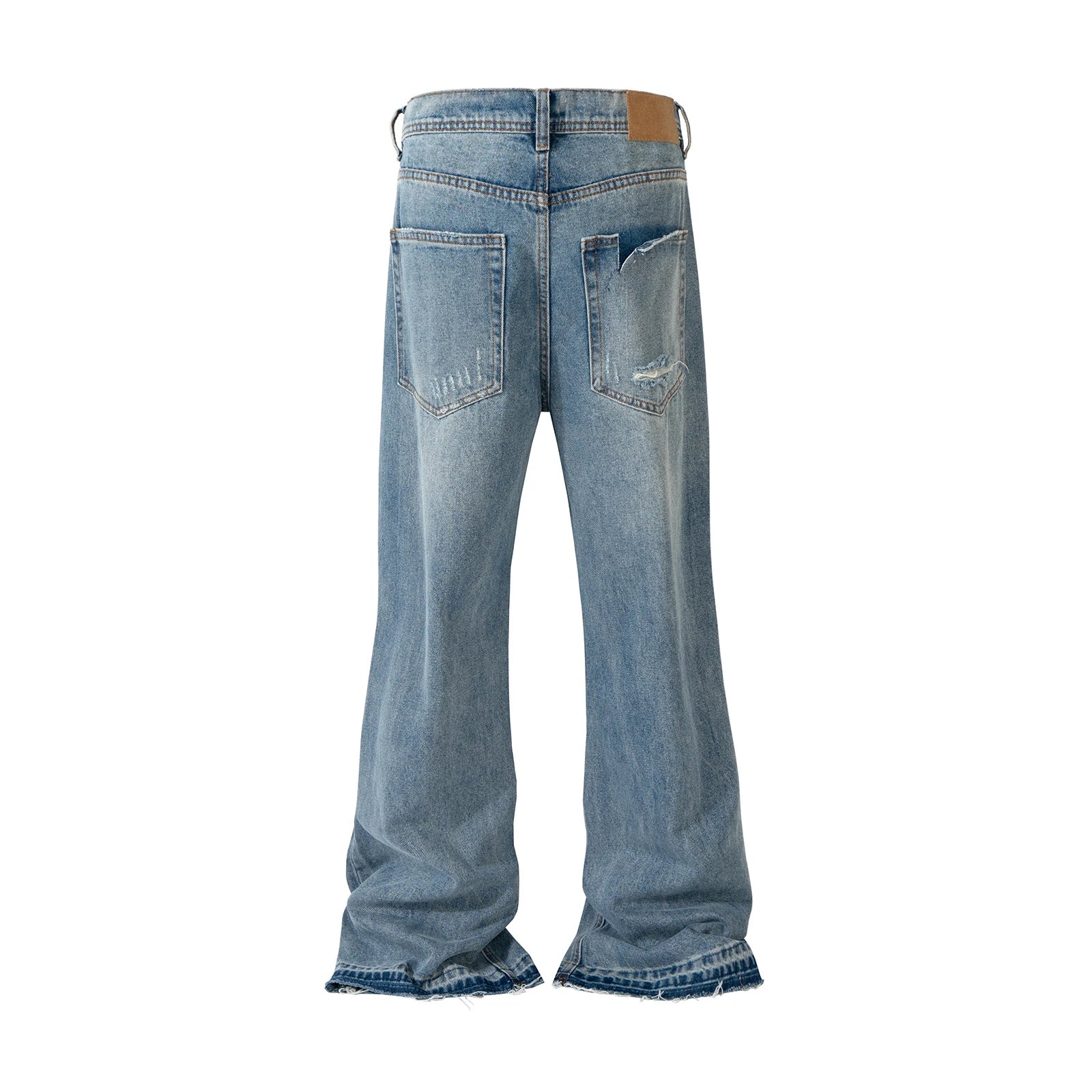 Burn Damaged Mud Dyed Washed Blue Micro Flared Jeans for Men Hip Hop Hole Distressed Baggy Denim Trousers Oversiozed Cargos Street King Limited