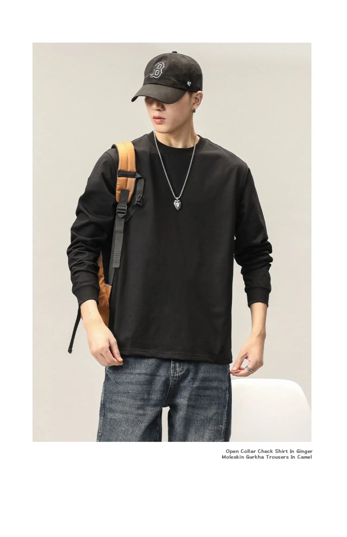 Cotton Long-Sleeved T-Shirt Men's Spring And Autumn Basic Solid Color Inner Loose Sweatshirt Men's White Bottoming Shirt Street King Limited