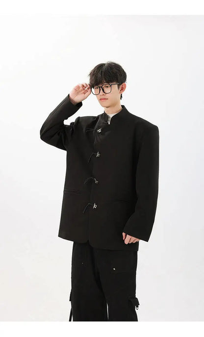 men fashion streetwear vintage stand collar loose casual black suit blazer jacket couple spring autumn coat outerwear unique default style 805