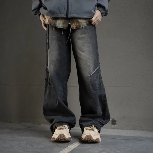 hip hop american trend retro straight leg washed denim jeans spring and autumn high street couple loose wide leg casual pants urban skinny jeans
