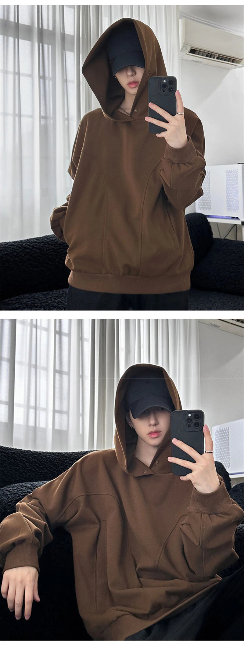 Streetwear Autumn Fleece Button Up Neck Hip Hop Sweatshirts For Men Solid Color O Autumn Fleece Button Up Neck Hip Hop Sweatshirts For Men Solid Color Oversized Y2K Hoodies High Street Fashion Hooded Tracksuit Fashion Sweater Jacket With Graphic Design For Men