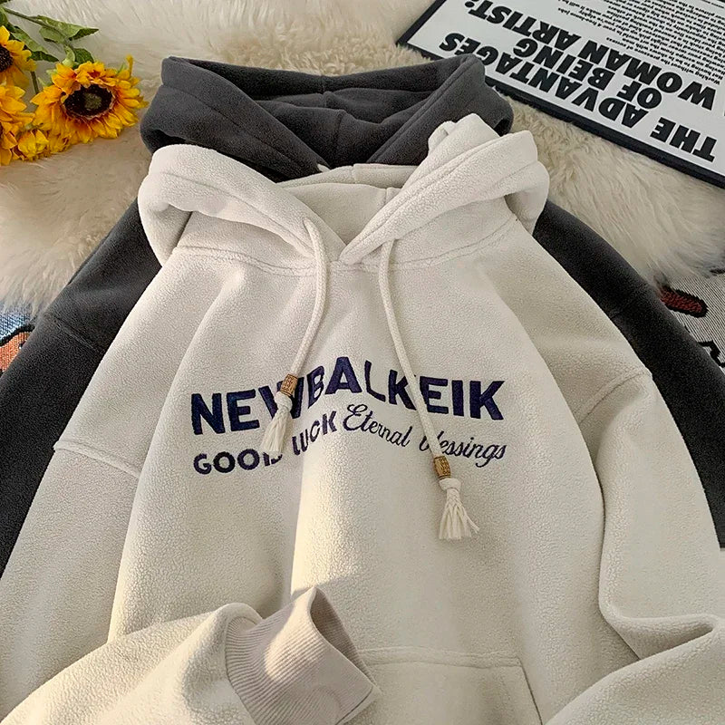 Winter Warm Thickened Casual Men's Hoodie Korean Fashion Embroidery Letters Sweater Harajuku Street Unisex Hoodies Street King Limited
