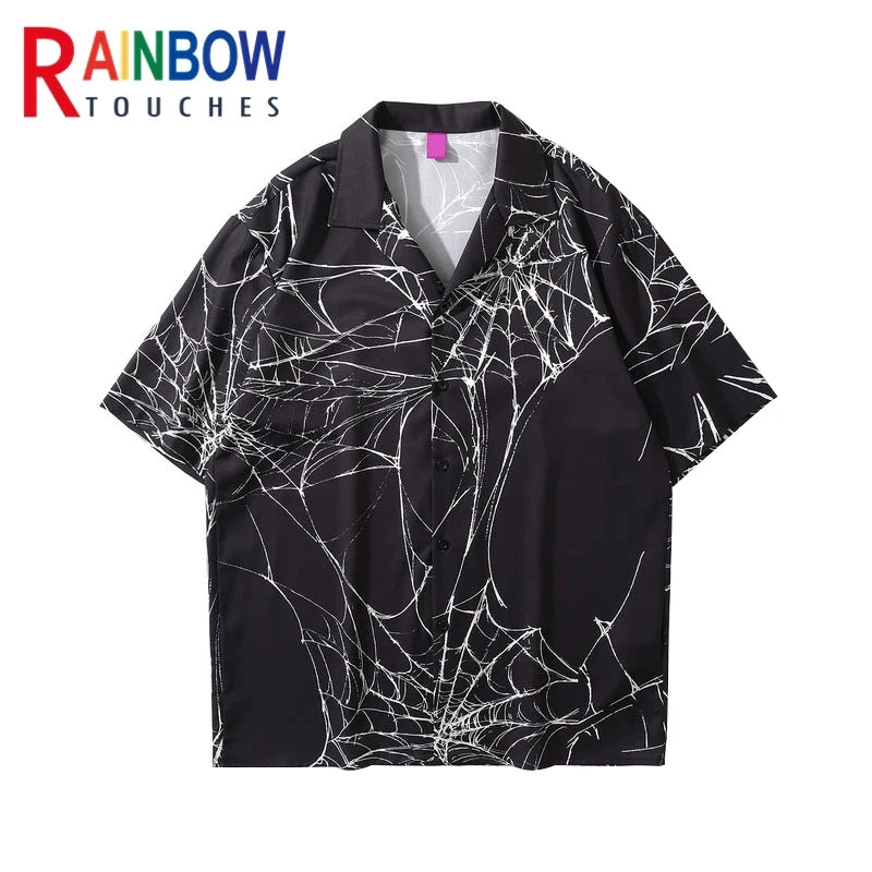 Rainbowtouches Men Retro Spider Web Printing Shirts Hip Hop Street Wear Comfortable Polyester Fashion Unisex Fancy Goods Prints Street King Limited