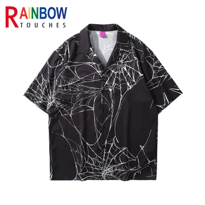 Rainbowtouches Men Retro Spider Web Printing Shirts Hip Hop Street Wear Comfortable Polyester Fashion Unisex Fancy Goods Prints Street King Limited